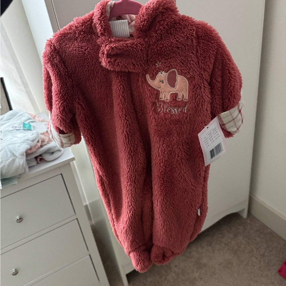 Cozy Pink Baby Onesie with Elephant Embroidery